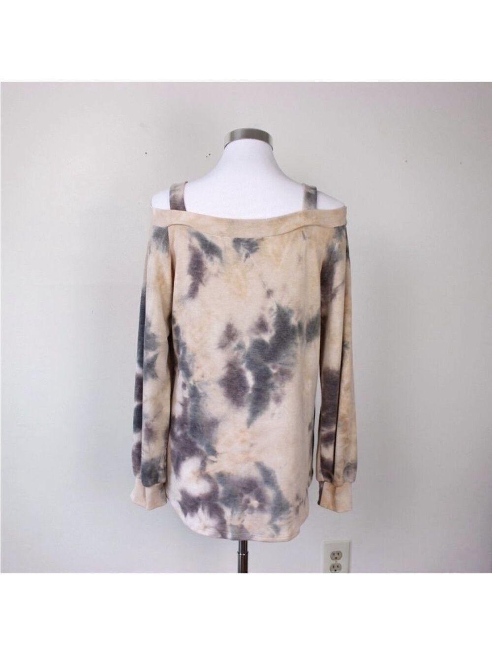 French Terry Cold Shoulder Tie Dye Top Large XL - Picture 5 of 8